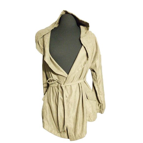 Favlux Fashion Forest Green Asymmetrical Waterfall Waist Tie Hooded Cardigan Jac - Picture 1 of 4